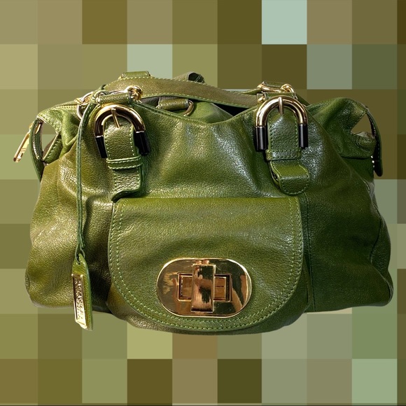 Badgley Mischka Platinum Connie XL hobo bag green and gold turn lock #030 - Picture 3 of 12